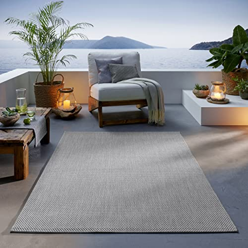 TacaHome Outdoor Teppich I UV-Stabil Für Drinnen und Draußen I Terrasse Balkon Garten Wohnzimmer Badezimmer Küche Flur Läufer | 120 x 160 cm Grau