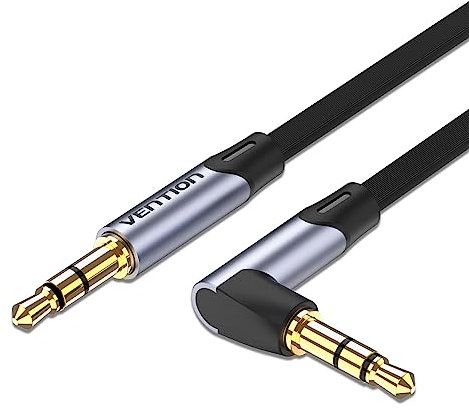 VENTION 3.5mm Aux Cable 1.5m 90 Degree Flat TRS to Stereo Jack - Male to Male Audio Lead for Headset, Car Speaker, Soundbar, PC, Laptop and More