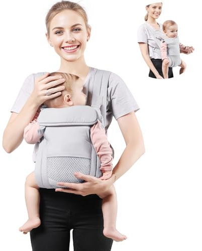 Shiaon Baby Carrier Newborn to Toddler(8-30lbs), Toddler Carrier with Adjustable Shoulder Strap, Baby Holder Carrier with Breathable Mesh Fabric, Grey