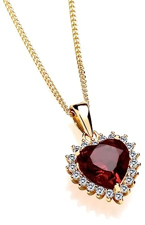 Old English Jewellers 9ct Yellow Gold on Silver Ruby & CZ Heart Pendant Necklace 16 18 20 inch chain (16)