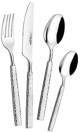 Albert de Thiers - Ménagère Alice, 24 Couverts - 6 Couteaux de Table + 6 Fourchettes + 6 Cuillères à Soupe + 6 Cuillères à Café - Lames et Manches Forgés en Acier Inoxydable - Boîte Couleur