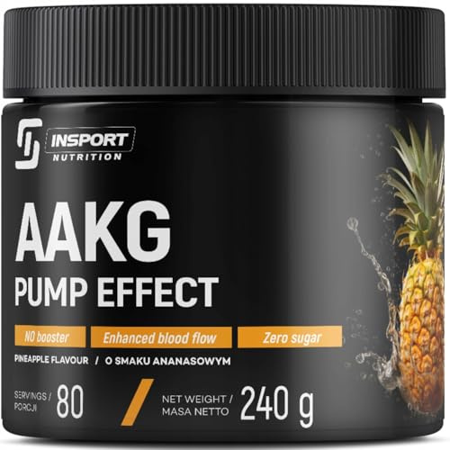 INSPORT Nutrition - AAKG Pump Effect - Arginine-Alpha-Ketoglutarat - Vitamine B6 - Conditionneur pré-entraînement - Sans sucre - 80 Portions - 240g Poudre - Goût: (Ananas)