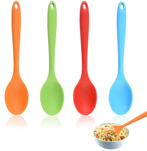 TYVOM 4 Pcs Silicone Spoon, Heat-Resistant Cooking Spoon Nonstick Plastic Serving Spoons for Cooking Utensils Stirring Scooping Mixing, Food Grade Serving Soup Spoon