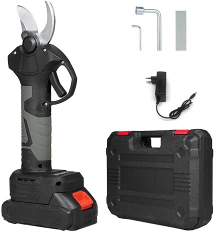 Irfora Tijeras de podar eléctricas portátiles de 21V con batería, con bolsa de transporte, batería de litio recargable de 2000 mAh y cargador, tijeras de podar alimentadas, 30 mm de diámetro de corte