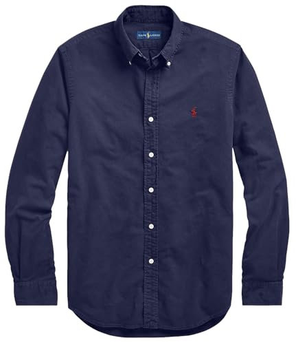 POLO RALPH LAUREN Men's Long Sleeve Slim Fit Oxford Button Down Shirt, Ralph Navy, XL