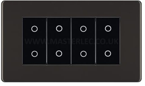BG FBNTDM4B Black Nickel Screwless 4 Gang Quad Master Touch Dimmer Switch Black Inserts