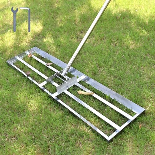 Plutohiker Rastrello livellatore per prato, 1,8 m, 101,2 x 25,4 cm, resistente, strumento di livellamento per livellare il prato, con manico in acciaio inox, per cortile, giardino, campo da golf,