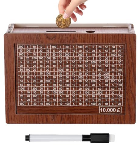 Saving Box, Money Saving Box, Money Boxes for Adults, 10000 Saving Challenge Box, Reusable Wooden Money Tin,Portable Money Saving Box for Adults, Money Jar for Adult & Kids (GBP)