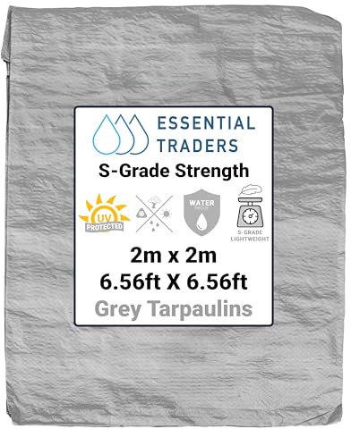 Grey Lightweight Tarpaulin - Multi-Purpose Waterproof Sheet for Outdoor Use, Tools, Camping, Gardening, Furniture Protection, and Temporary Coverage (2m x 2m)