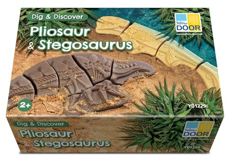 Yellow Door Dig and Discover - Pliosaur & Stegosaurus | Early Education | STEM Toys | Fossil Dig Kit For Kids Age 2 3 4 5 | Dinosaur Skeleton Puzzle | Excavation Set | Outdoor Learning