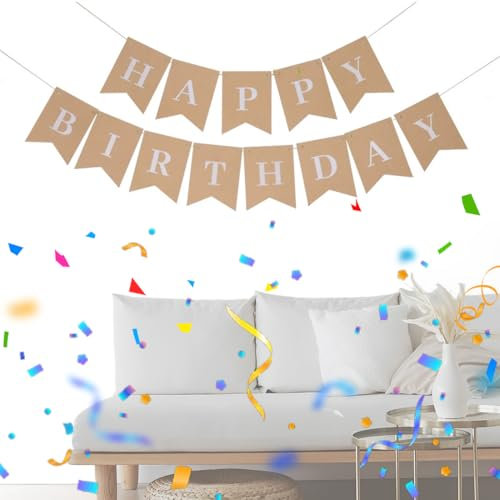 Bannière Guirlande en toile de jute Happy Birthday,Décoration Anniversaire Réutilisable,Banderole Joyeux Anniversaire,Décoration de Bricolage Drapeau Triangle,Pour douche de bébé, anniversaire, fête
