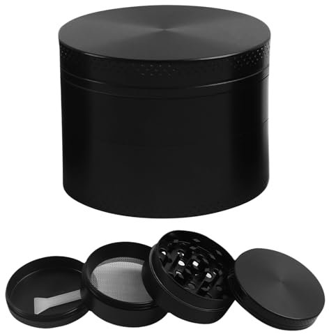 Tarpedrium Grinder, 4 Parti Macinaspezie in Lega di Zinco, Scatola Grinder Metallo con Raschietto, Macinino per Erba Secca, Herb Grinder, Adatto per Macinare Varie Erbe, Fieno e Spezie (Nero)