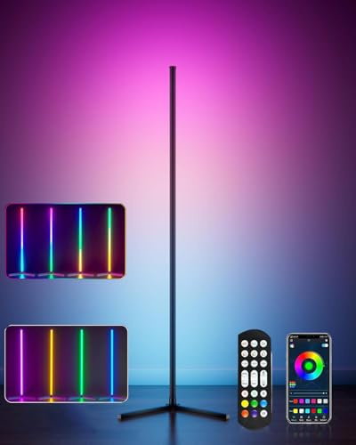 Uocub Hörngolvlampa, LED-hörnlampa med app och fjärrkontroll, 16 miljoner gör-det-själv-färger och 68+ scen, musiksynkronisering, färgskiftande smart omgivande ljus för vardagsrum, sovrum och spelrum