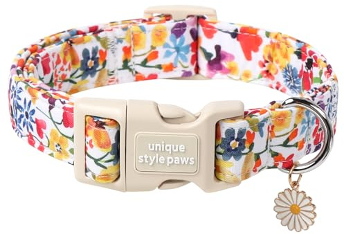 Unique Style Paws Collare in cotone con chiusura rapida – design floreale colorato per piccole, medie e grandi ragazzi e femmine – durevole e carino