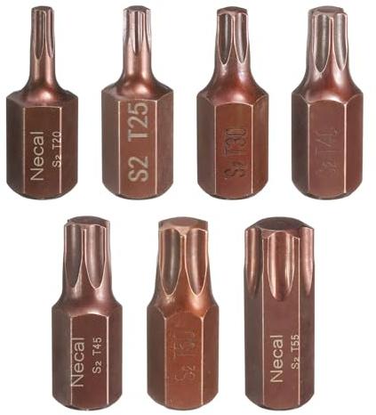 QUARKZMAN 7 stycken T20/T25/T30/T40/T45/T50/T55 Torx skruvmejsel bit 10 mm sexkantsskaft 30 mm längd magnetisk säkerhetstampsäker 6-punkts huvud hex bits S2 stål skruvmejsel bit