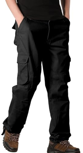 Pantalones cargo de trabajo al aire libre para hombre, senderismo, Ripstop, diseño de múltiples bolsillos, algodón transpirable para actividades diarias y al aire libre, Negro, 54-56