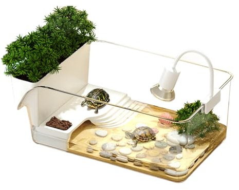 Acuario para Tortugas,Recipiente de Alimentación para Galápagos | Espacio Decorativo para Básico, Alimentación y Toma de Sol para Educadores y Mascotas como Cangrejos y Tortugas