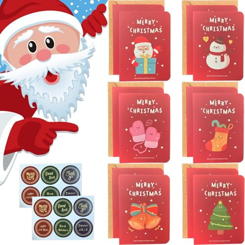 12 Piezas Tarjetas Postales Navidad con Sobres y Pegatinas, Christmas Cards Tarjeta Navideñas Personalizadas Pequeños, Sobre Postal Navideños Niños Regalo Árbol de Navideña Papá(16.8 x 11.3cm Abrir)
