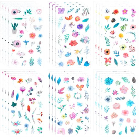 LIQWEI 24 Sheets Flower Stickers, Flower Stickers for Scrapbooking, Aesthetic Phone Sticker Natural Sticker for Adult, Journaling Decorative Stickering for Scrapbook Supplies, Journaling DIY Craft