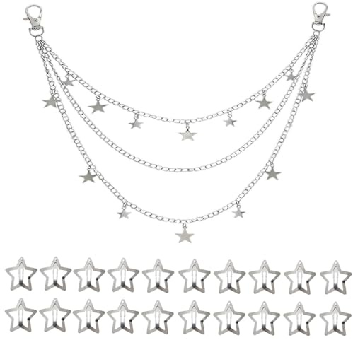 1 st byxkedja, hårstjärna, dekorativ byxkedja, 20 stycken hårnålar, stjärnor, anpassade, lämpliga för byxdekoration, väskor, damer (silver)