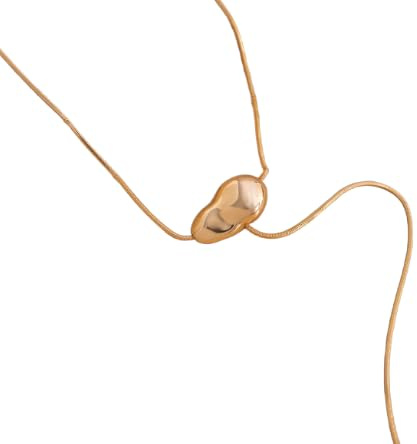 Collar con colgante de frijol dorado, minimalista y moderno collar de cadena de serpiente para mujer, joyería de metal pulido, uso diario y regalo