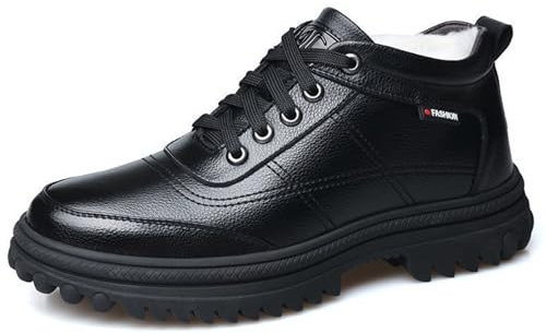 Generisch Zapatos de cuero de invierno, botas altas con aislamiento térmico, cómodas, forradas cálidas, zapatos casuales al aire libre para clima frío, Negro , 44 EU