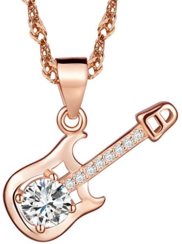 Yumilok Roségold 925 Sterling Silber Zirkonia Elegante Gitarre Anhänger Halskette Kettenanhänger für Damen Mädchen