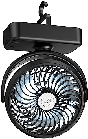REENUO Portable Camping Fan, Small Tent Fan with Hanging Hook, 40 Working Hours Rechargeable USB Battery Fan with LED Lights for Desk, Bedroom, Travel & Emergency Kit