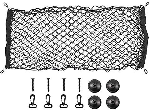 ValueHall Filet de Rangement en Nylon 90 x 30cm Filet à Bagages Elastique Organisateur de Coffre Arrière Filet de Protection pour Voiture Van Camion SUV avec 4 Crochets V7075