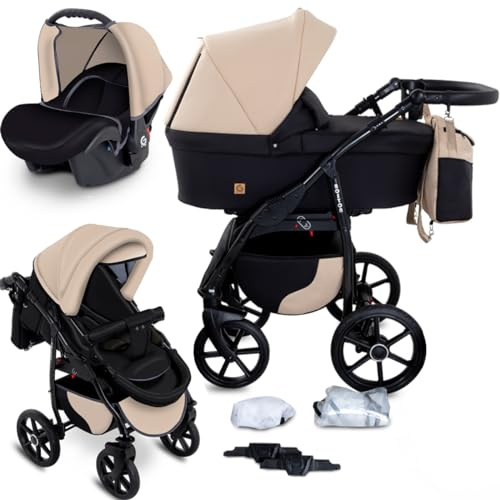 GagaDumi Boston combinée 3 en 1 poussette nacelle Siège-Auto avec tous les accessoires Landau Certificat TÜV Fait dans l'UE (B4-Nevada)…