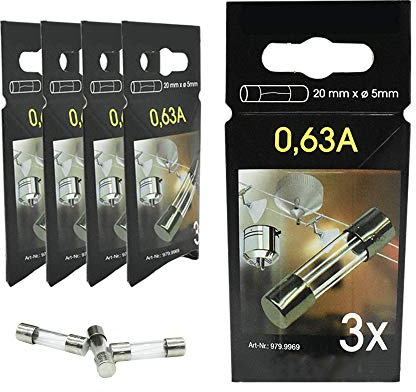 15 Stück Feinsicherung 0,63A Ampere Glas Ersatzsicherung Träge für Trafo und Schienensystem