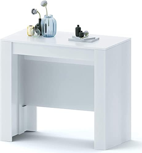Tavolo Consolle Allungabile Oslo Plus Fino A 3 Metri, Tavolo 14 Posti Salvaspazio Multiposizione, Design Moderno Ed Elegante, Consolle Per Casa E Ufficio, 78 x 51 x 90 cm, Colore Bianco Lucido