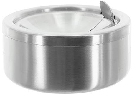 Aschenbecher aus Edelstahl mit Klapp-Deckel, Sturmaschenbecher Klappaschenbecher Ø12 cm