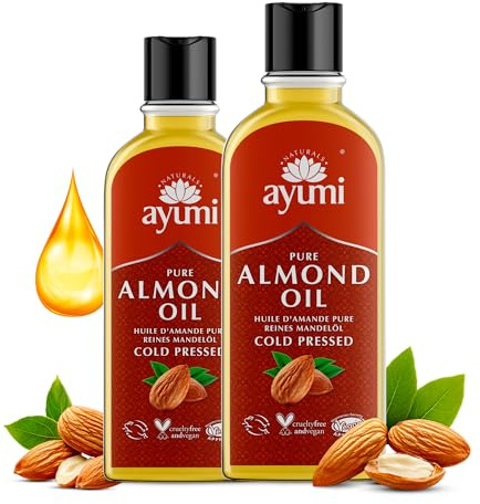 Ayumi Pure Sweet Almond Oil with Vitamin E | Hydrating Hair Oil for Dry Hair | AlmondOil for Skin Dryness | Anti-Ageing FaceOil | Body Oil for Dry Skincare | Beard Oil for Grooming | 2 x 150ml