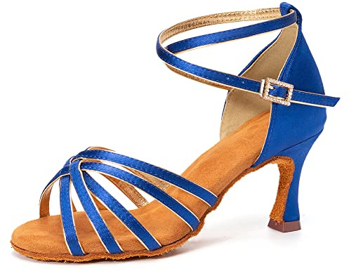 HIPPOSEUS Women's Latin Dance Shoes for Ballroom Salsa Practice,Blue,5UK