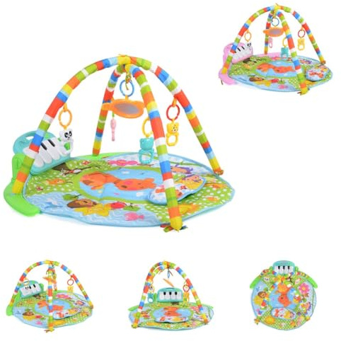 Moni Spielbogen Piano 696-R, Krabbeldecke, Musiktasten, Spiegel, Spielcenter, Farbe:blau