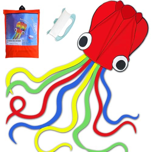 Grande aquilone a forma di polpo per bambini e adulti, facile da volare per ragazzi e ragazze, giocattolo all'aperto per spiaggia ed estate, aquiloni per asults facile da volare (rosso)