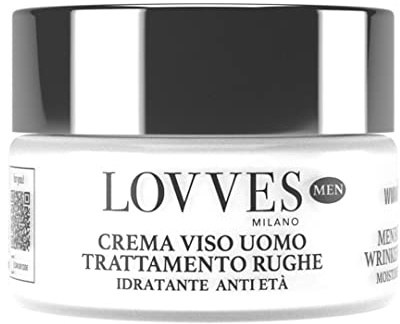 LOVVES Crema Viso Uomo Antirughe, Alta Cosmesi Naturale, Idratante, Azione Antiossidante, Energizza la Pelle e ne aumenta la Compattezza, Formato Vaso in Vetro 50 ml