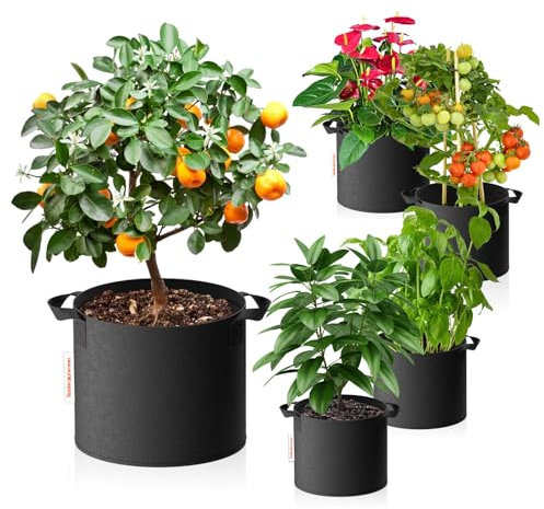 SPIDER FARMER 11 Gallons Pots en Tissu, Heavy Duty 350g Non-Woven Fabric éPaissi Sacs de Culture avec PoignéEs, pour L'IntéRieur ExtéRieur Plant Gardening (5 Pack)