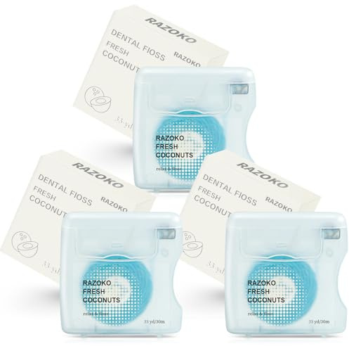 Fil Dentaire Tissé Infusé Huile de Coco, Végan Sans Cruauté, Ultra-Doux pour Gencives Sensibles, Implants, Couronnes, Orthodontie, S'élargit Nettoyage Profond, 3 Rouleaux 33 Yards, 6 Mois