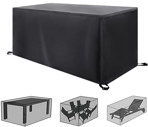 Copritavolo Esterno Impermeabile - 200x110x80cm(LxWxH) 420D Oxford Esterno Telo Copri Tavoli Terrazza Quadrato impermeabile per Esterno Telo Antivento, Anti-UV, Antipolvere Copertura Tavolo Sedie