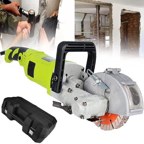 Scanalatore Elettrico per Muri 4000W, Stozzatrice per Muri Senza Polvere, Tagliatrice per Scanalature a Muro Con 5 Lame per Sega 125 Mm, Scanalatrice per Piastrelle in Mattoni, Granito E Marmo,Green