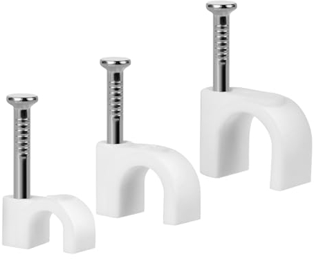 URAQT Kabelschelle Nagelschellen, 300 Stück Runde Expressschellen Nagel Halterungen Kabelhalter Mit Eingestecktem Kabelschellen 4 mm,6 mm,8 mm Steckdosenleiste Wandmontage