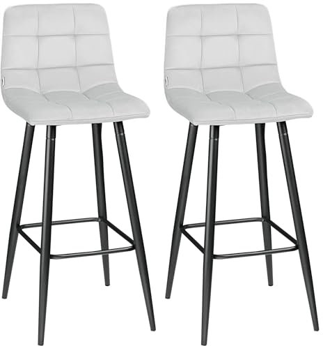 HOMCOM 2er-Set Barhocker, Bistrohocker mit Fußstütze, Barstuhl, Samt-Bezug, Küchenstuhl, Tresenhocker-Set mit Stahlbeinen für Wohnzimmer, Esszimmer, Hellgrau, 42 x 47 x 105 cm