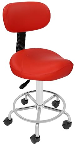Arbetspall med hjul, höjdjusterbar arbetsstol med hjul och ryggstöd, 360° rotation, sadelstol, kontorsstol, ergonomisk, maximal lastkapacitet 150