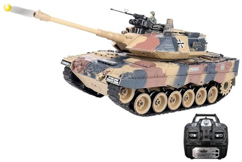 Efaso Fjärrstyrd Pansarvagn Tysk Leopard 1:18 - RC Tank med Skjutfunktion, Roterande Torn, Ljud och Ljus - Modell i Sandfärger Standardset