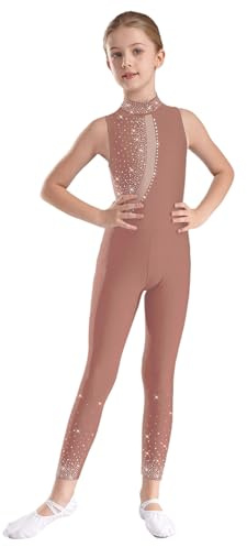 iiniim Tuta Intera da Ginnastica Artistica Bambina Body Danza Classica Ginnastica Artistica Body da Pattinaggio Artistico con Strass Dusty Pink 15-16 anni