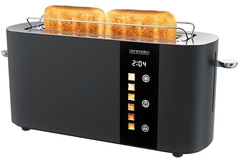 Arendo - Edelstahl Toaster 2 Scheiben Langschlitz - Touchscreen – Doppelwandgehäuse – Integrierter Brötchenaufsatz – 6 Bräunungsgrade – Brotzentrierung – Restzeitanzeige – Memoryfunktion - Schwarz