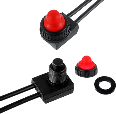 EPLZON 12V Interrupteur à Bouton-Poussoir Etanche ON-OFF SPST Bouton de Commutateuravec Lignes de 4.5 pour camping-car/moto/voiture KP-107 (Lot de 2 pièces,Rouge)