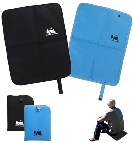 Jadin 2 PCS Cuscino Stadio Pieghevole, Tappetino Pieghevole Outdoor, Cuscini da Esterno, Cuscino del Sedile in Tessuto Oxford Impermeabile, per Escursioni, Picnic, Campeggio, 39,5 x 28,5 cm, Nero, Blu